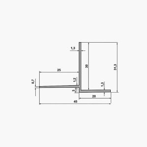 TEMPOLISTEL® B105 Profilé de transition pour jonction faux plafond plaque de plâtre et démontable avec un coté à enduire dimensions